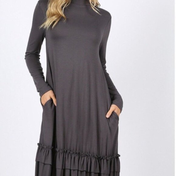 Zenana Outfitters Grey Double Ruffle Outfitters — NWOT -- MEDIUM - Picture 1 of 11